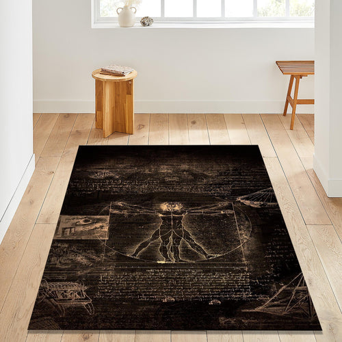 Vitruvian Man Rug, Abstract Area Rug, Non Slip Rug, Drawing Rug