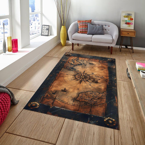 Map Rug, Compass Rug, Abstract Area Rug, Modern Non Slip