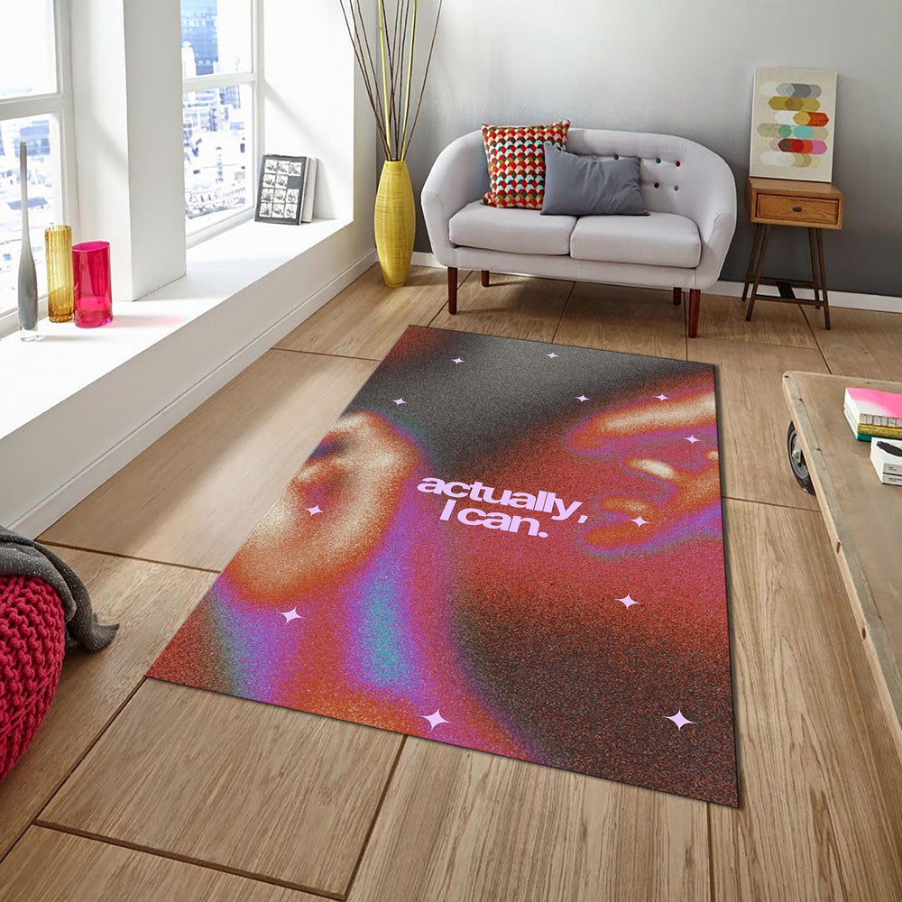Motivation Rug, Abstract Area Rug, Colorful Room Decor, Non Slip