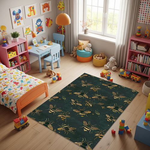 Bee Rug Green Rug Abstract rug Boho Style Non-Slip Washable