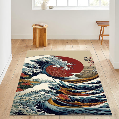 Japanese Great Wave Rug, Japanese Hokusai Rug