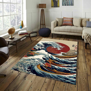 Japanese Great Wave Rug, Japanese Hokusai Rug