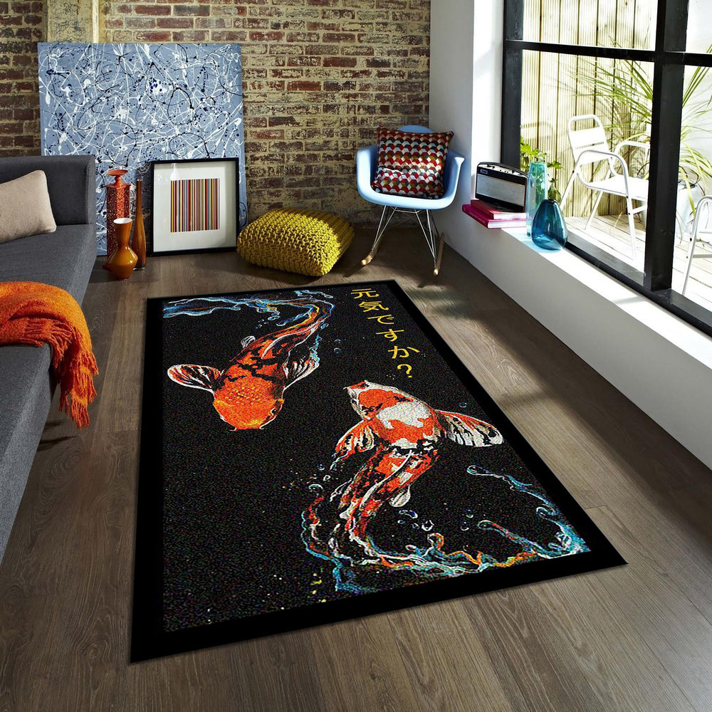 Koi Fish Rug Ying Yang Rug Japanese Hokusai Rug Modern Abstract