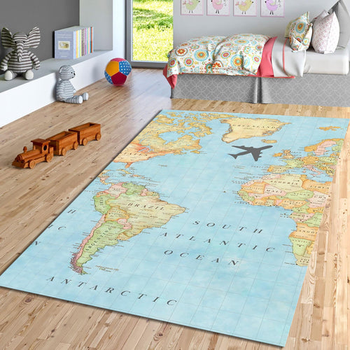 World Map Kids Rug, Organic Cotton Play Mat, Nursery Decor