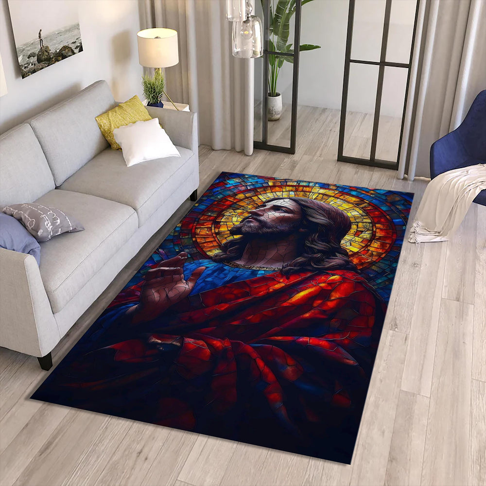 Jesus Rug, Christian Prayer Rug, Christian Rug, Jesus Theme Rug