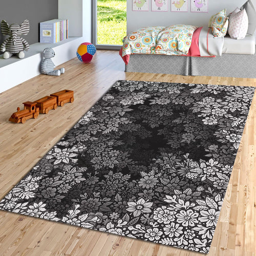 Black Rug, Floral Cottagecore Flowers,Floral Front Door Decor
