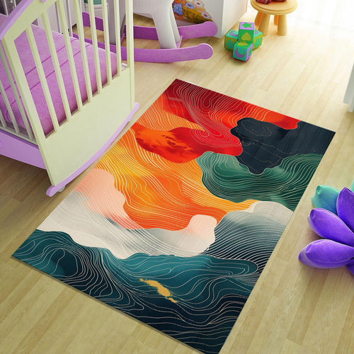 Abstract Rug, Art Rug, Multicolored Rug, Geometric Shaped