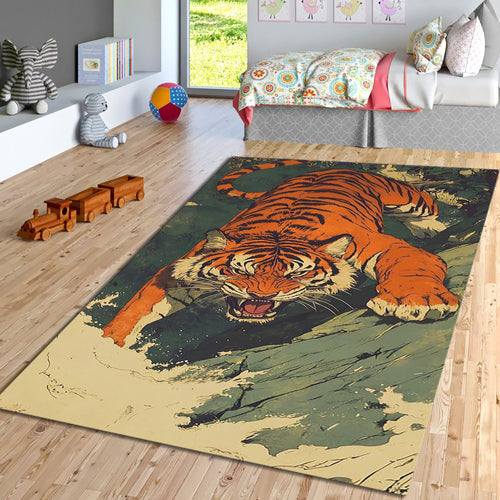 Bengal Tiger Pattern Rug, Tibetan Tiger Rug, Orange Home Decor