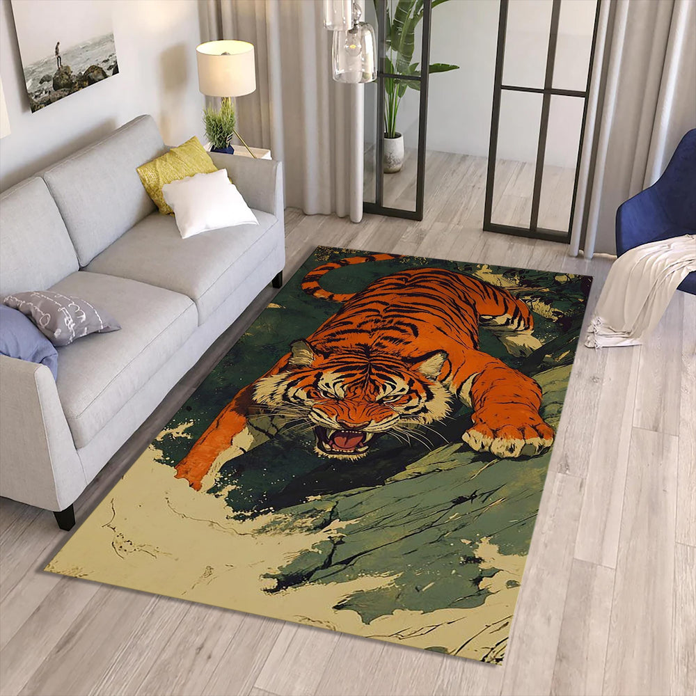 Bengal Tiger Pattern Rug, Tibetan Tiger Rug, Orange Home Decor
