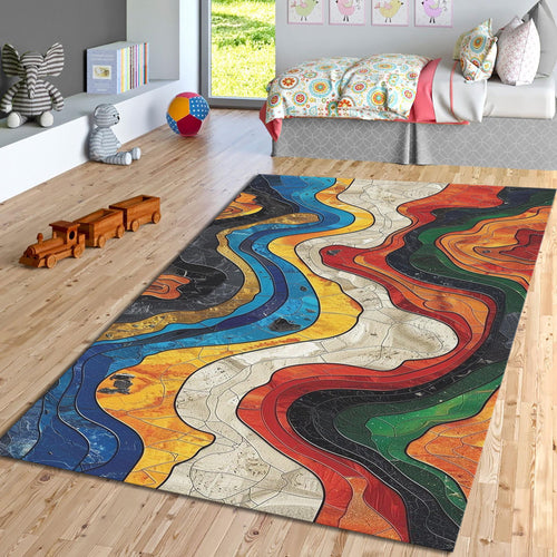 Abstract Rug, Art Rug, Multicolored Rug, Geometric Shaped