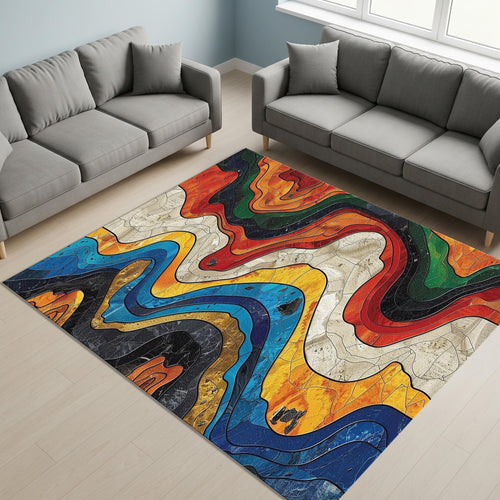 Abstract Rug, Art Rug, Multicolored Rug, Geometric Shaped