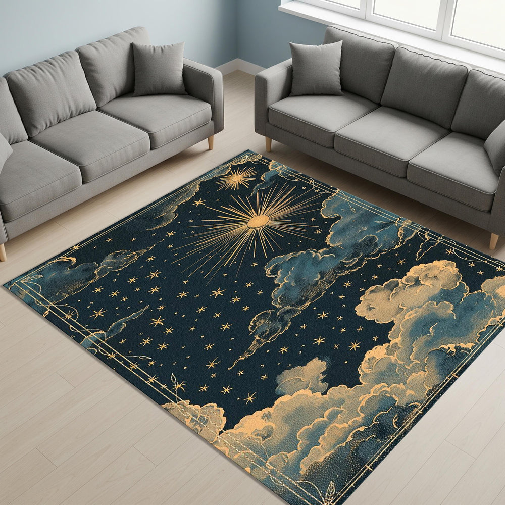 Celestial Cloud Art Rug, Gothic Starry Sky Design