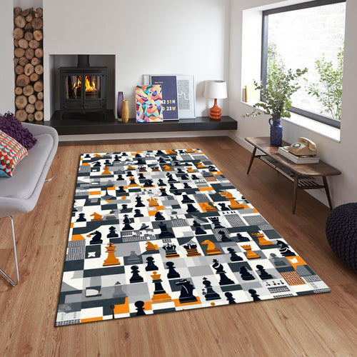 Chess Rug, Queens Gambit Rug, Modern Rug, Area Rug, 6x8 Rug
