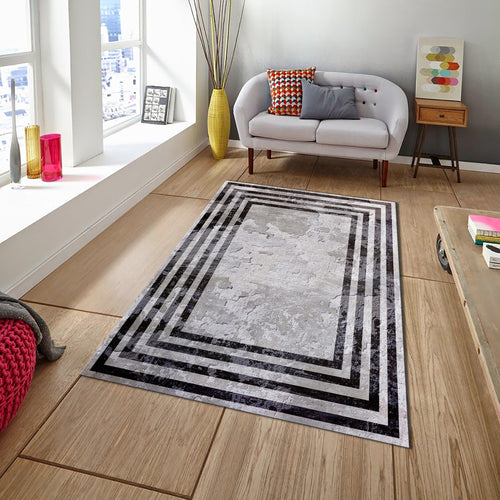 Gray Framed Area Rug, Modern Living Room Decor, Bathroom Decor