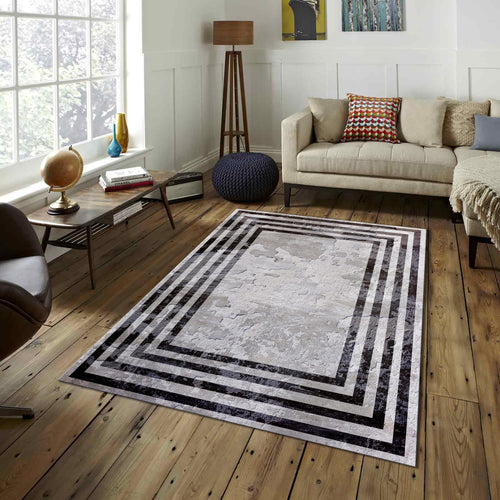 Gray Framed Area Rug, Modern Living Room Decor, Bathroom Decor