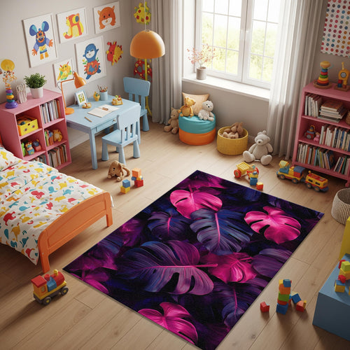 Floral Rug Leaf Rug Abstract rug Non-Slip Washable Art Rug Purple