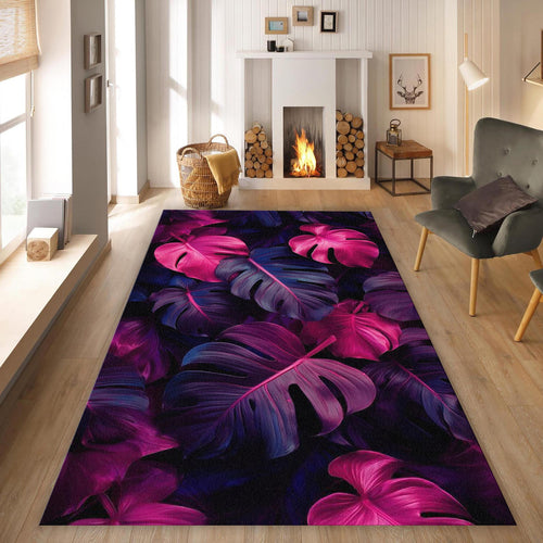 Floral Rug Leaf Rug Abstract rug Non-Slip Washable Art Rug Purple