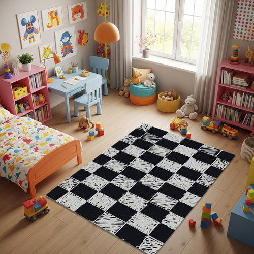 Black and White Checkered Rug, Berber Rug