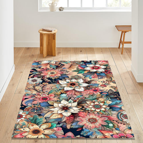 Floral Rug Flower Rug Abstract rug Non-Slip Washable Art Rug