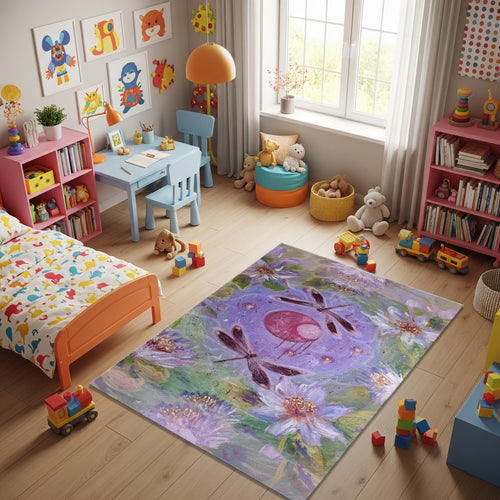 Dragonfly Rug Floral Rug Abstract rug Non-Slip Washable Art Rug