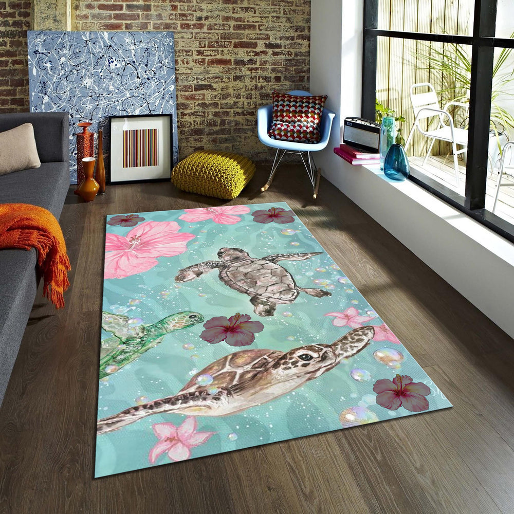 Sea Turtle Rug, Coastal Ocean Theme