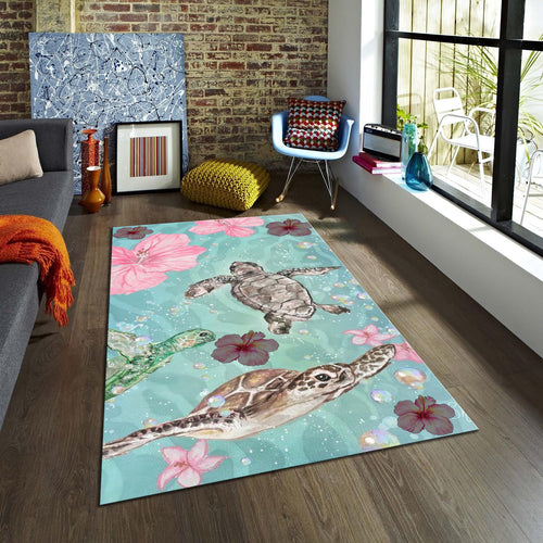 Sea Turtle Rug, Coastal Ocean Theme