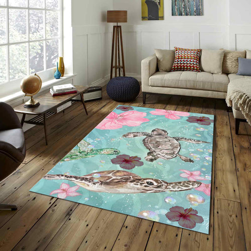 Sea Turtle Rug, Coastal Ocean Theme