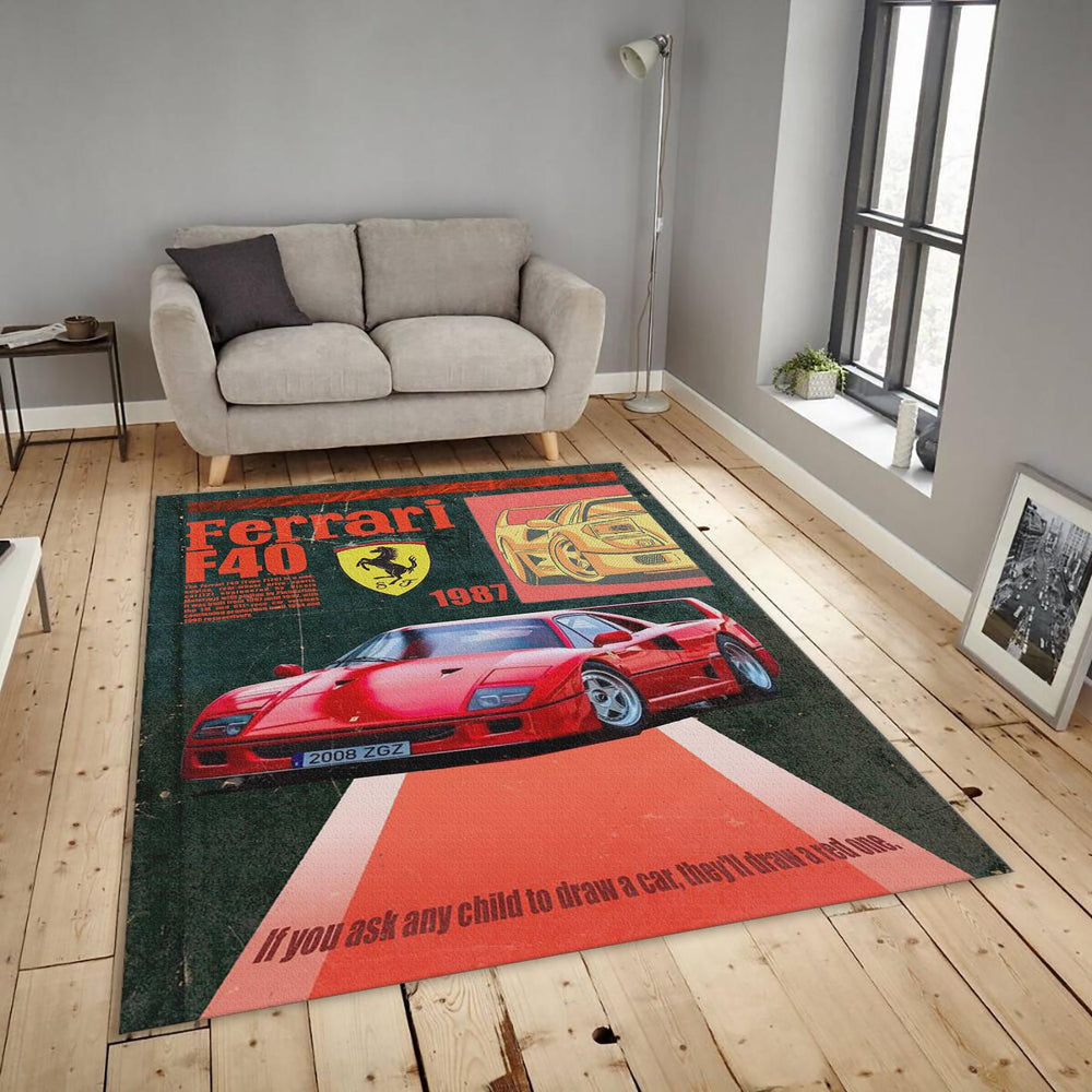 Ferrari F1 Rug, Ferrari F40 Area Rug: Car Enthusiast Gift