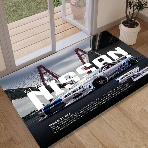 Nissan GTR R34 Rug, Sports Car Decor, Racing Style Area Rug