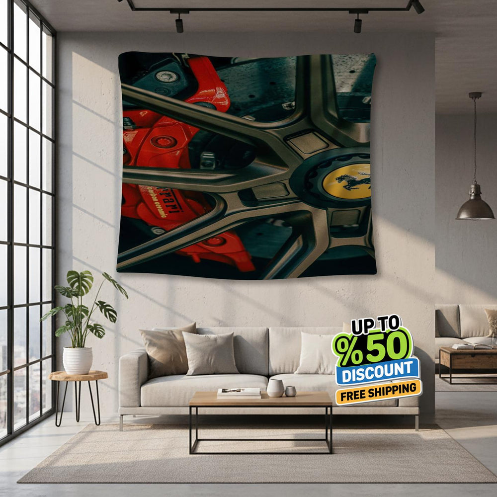 Ferrari F1 Rug, Ferrari Wheel Tapestry: Car Lover Wall Art