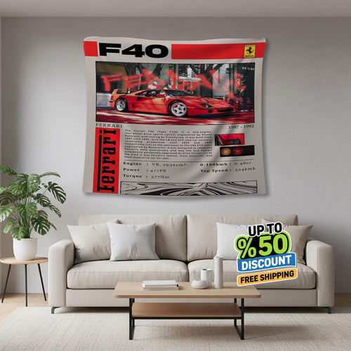 Ferrari F1 Rug, Ferrari F40 Tapestry: Car Lover Wall Art