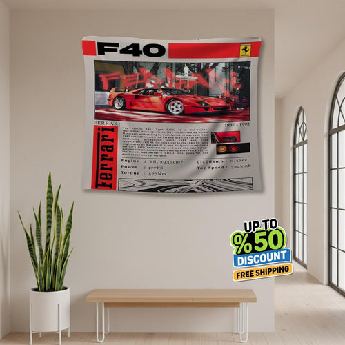 Ferrari F1 Rug, Ferrari F40 Tapestry: Car Lover Wall Art
