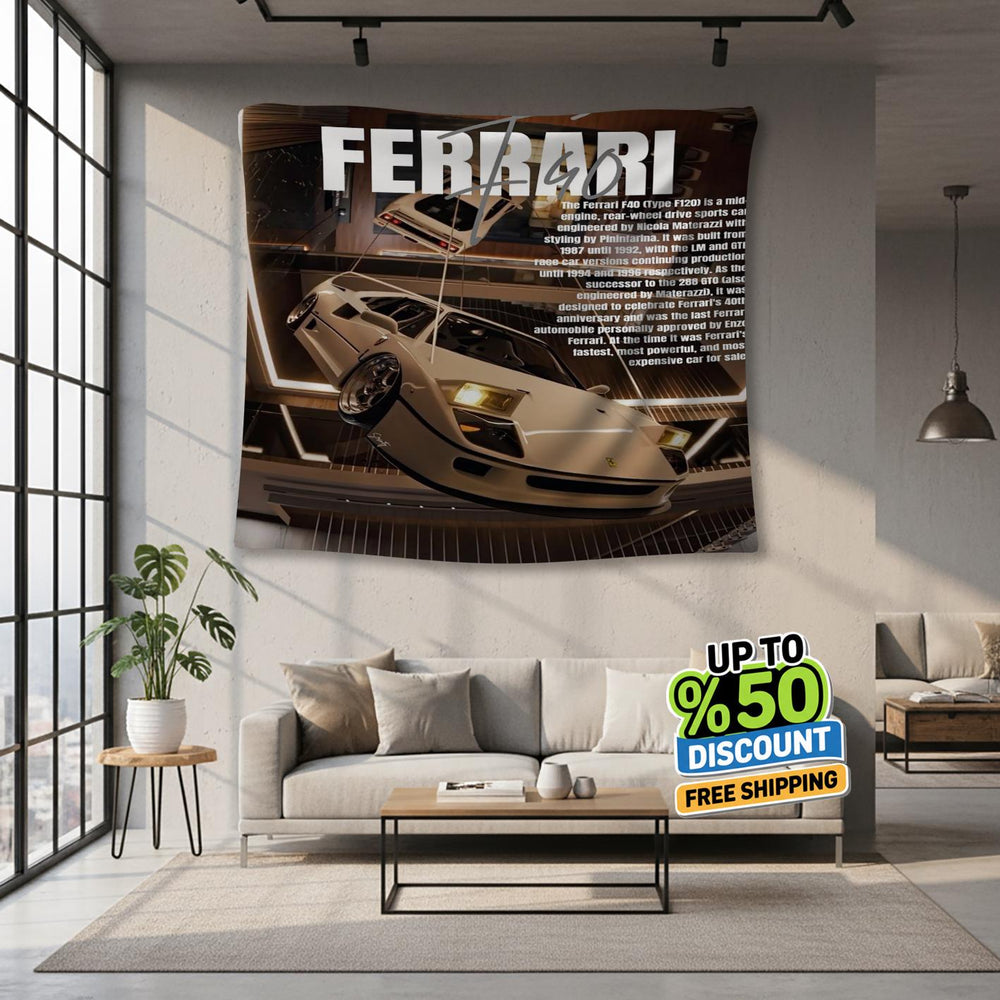 Ferrari F1 Rug, Ferrari F40 Tapestry: Car Lover Wall Decor
