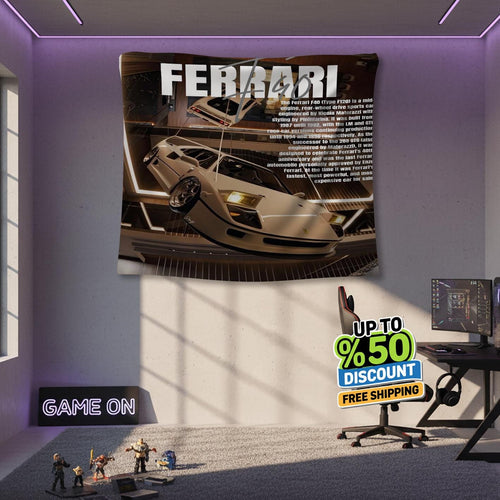 Ferrari F1 Rug, Ferrari F40 Tapestry: Car Lover Wall Decor