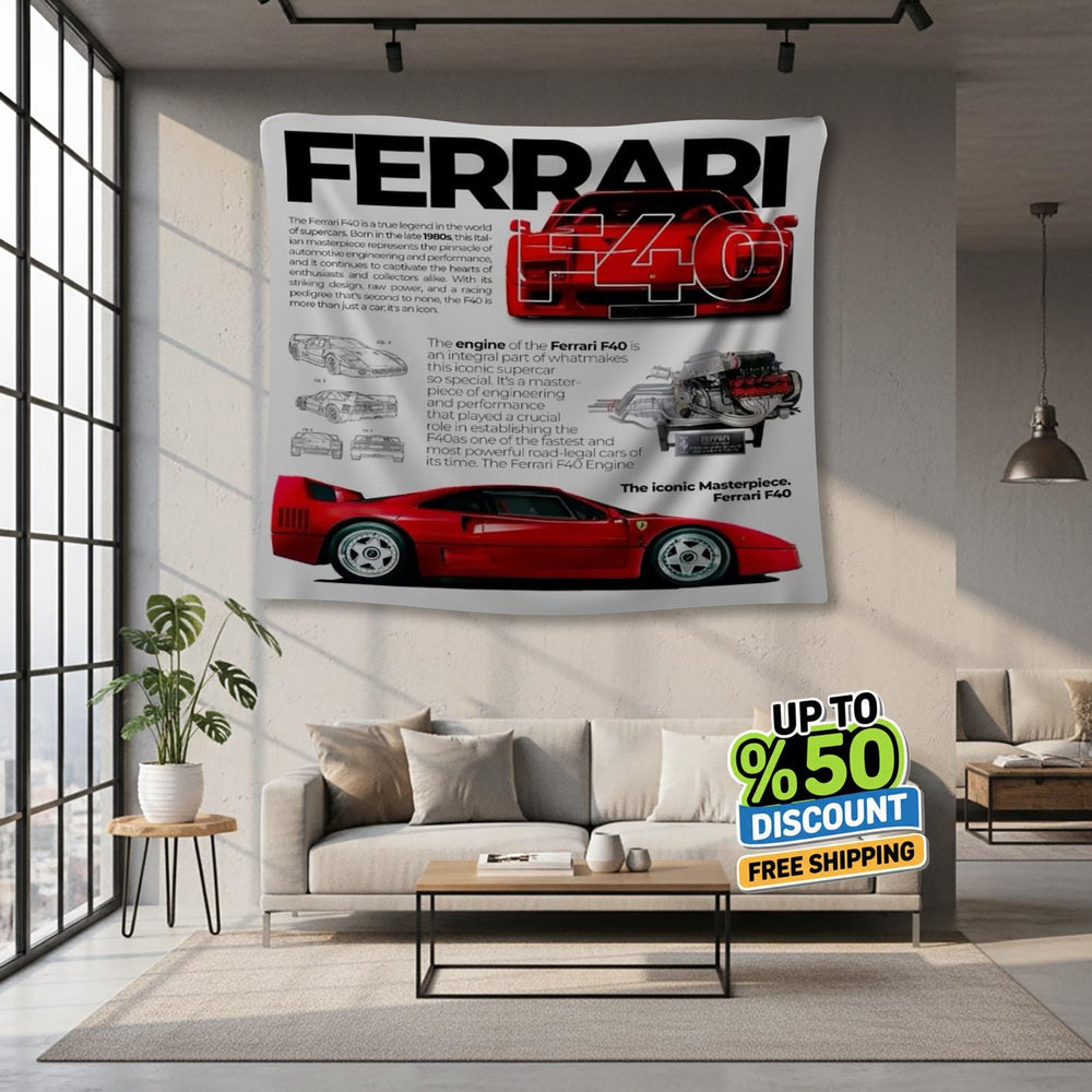 Ferrari F1 Rug Ferrari F40 Tapestry: Car Lover Wall Decor Blanket