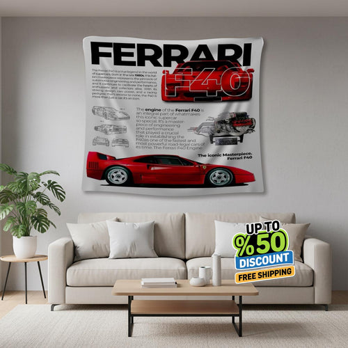 Ferrari F1 Rug Ferrari F40 Tapestry: Car Lover Wall Decor Blanket