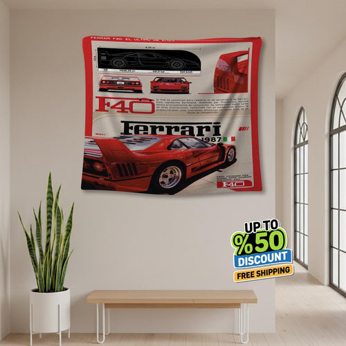 Ferrari F1 Rug, Ferrari F40 Tapestry: Car Wall Hanging