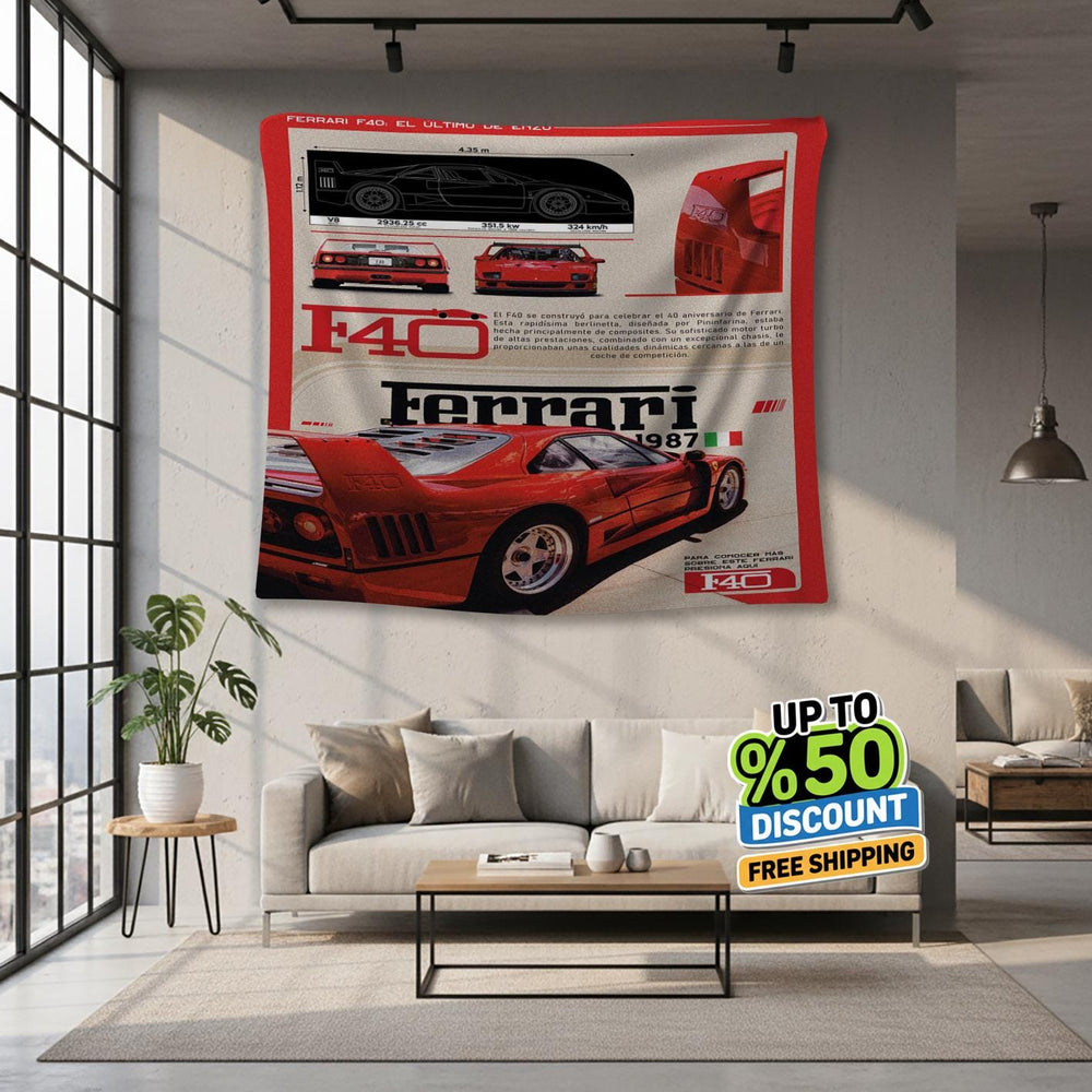 Ferrari F1 Rug, Ferrari F40 Tapestry: Car Wall Hanging