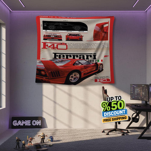 Ferrari F1 Rug, Ferrari F40 Tapestry: Car Wall Hanging