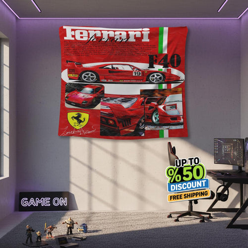 Ferrari F1 Rug, Ferrari F40 Tapestry: Car Lover Wall Hanging