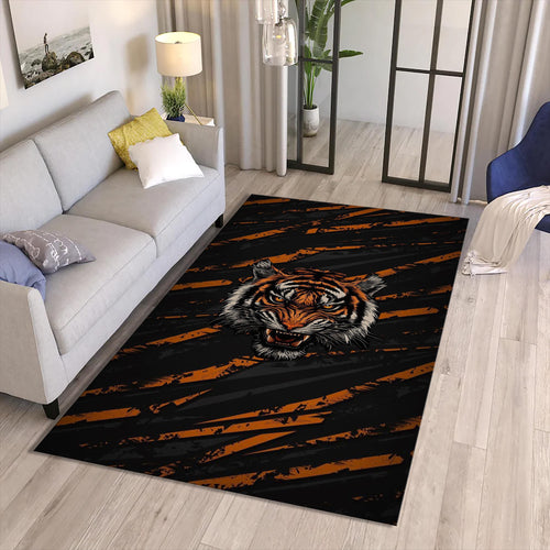 Bengal Tiger Rug, Orange Washable Carpet, Animal Art Decor