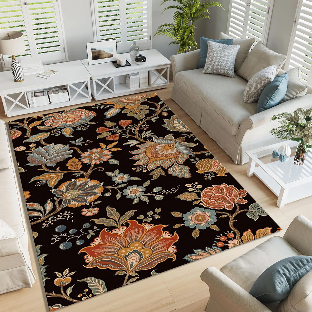 Floral Area Rug, Abstract Design Rug, Non-Slip Rug, Chintz Rug