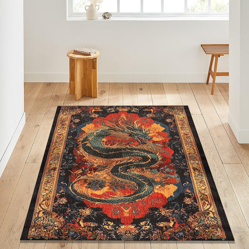 Dragon Motif Rug, Oriental rug, Abstract Rug, Non-Slip Rug