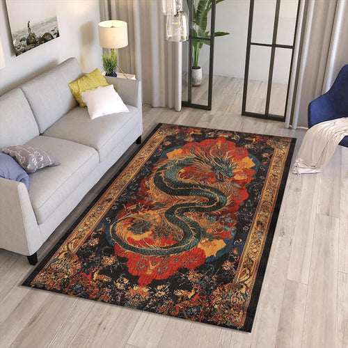 Dragon Motif Rug, Oriental rug, Abstract Rug, Non-Slip Rug