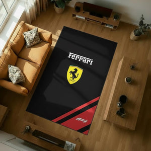 Ferrari F1 Rug Simple Logo and F1 Formula 1 Racing Carpet for