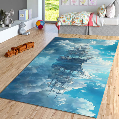 Ocean Waves Ship Rug, Coastal Home Decor, Custom Art Rug
