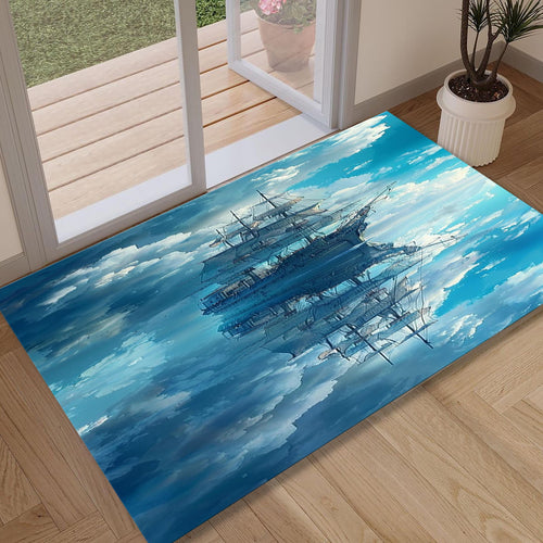 Ocean Waves Ship Rug, Coastal Home Decor, Custom Art Rug