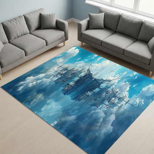 Ocean Waves Ship Rug, Coastal Home Decor, Custom Art Rug