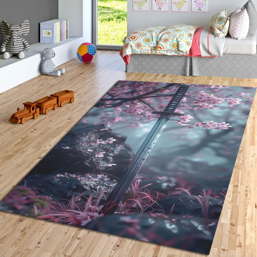 Sword Rug, Sword Decor, Movie Rug, Floral Decor, Boho Chic