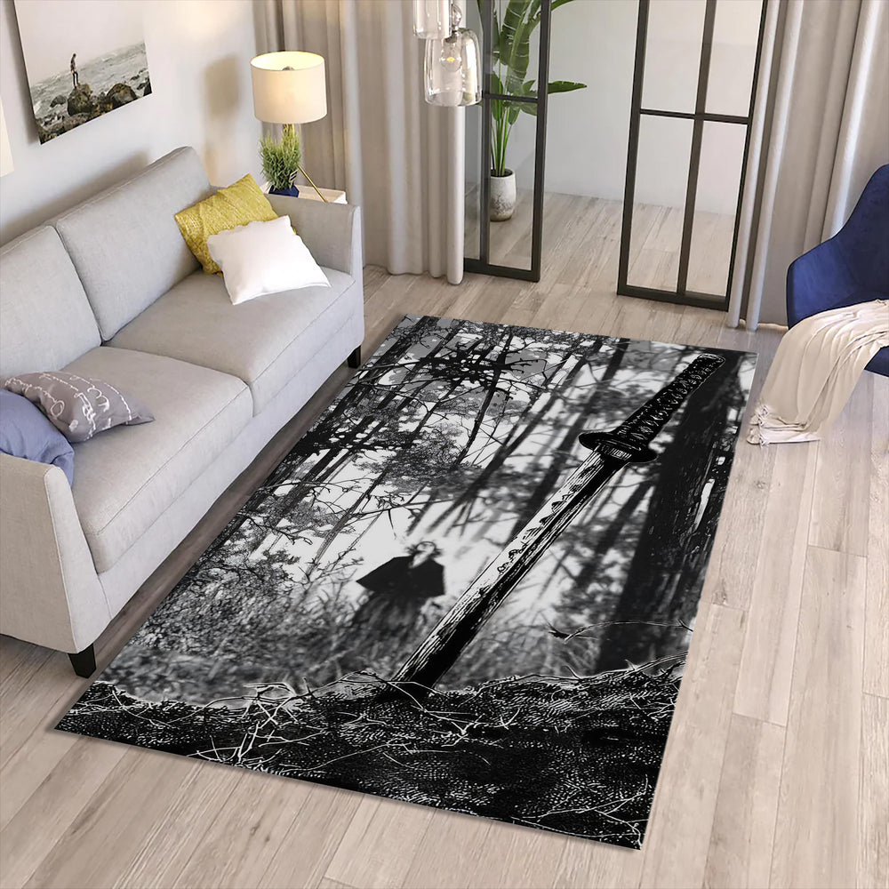 Katana Rug, Anime Style Carpet, Washable Nonslip